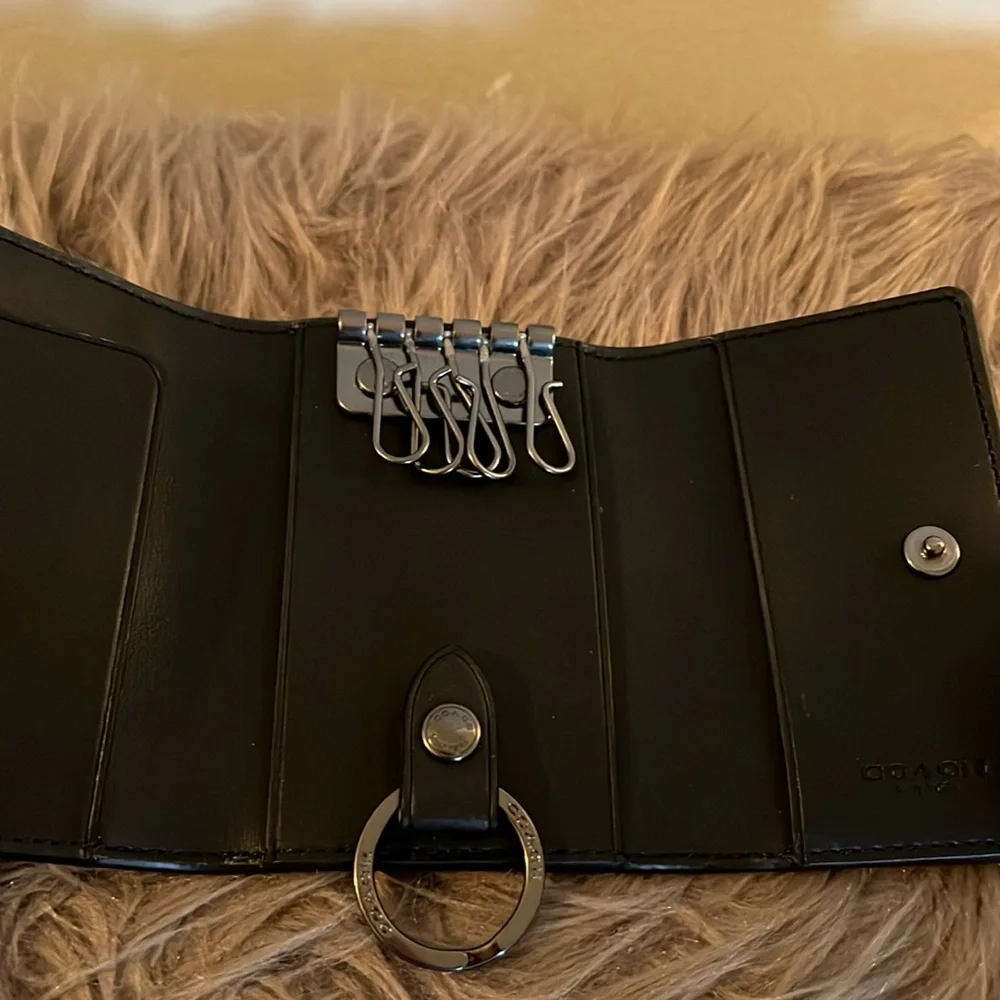 Coach Black Signature Canvas Key & Card Holder